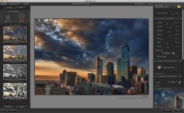 HDR Efex Pro User Interface